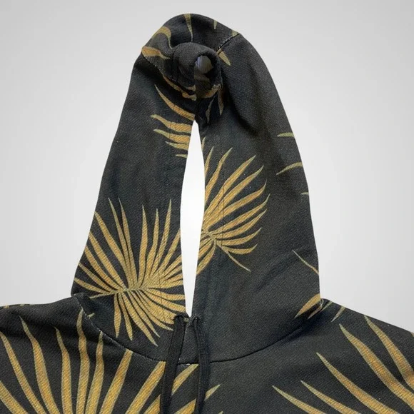 Hurley Palm Print Hoodie Mens Black Gold Excellent Tropical Surf Pullover - Picture 5 of 12